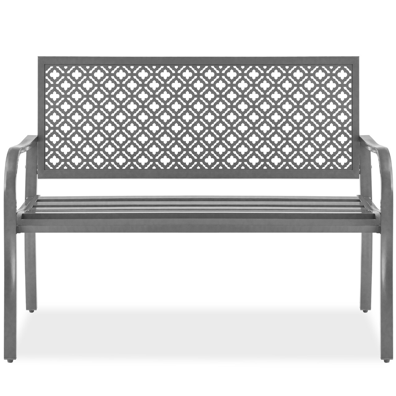 Best Choice Products Indoor Outdoor Steel Garden Bench w/ Geometric Backrest, Foot Levelers